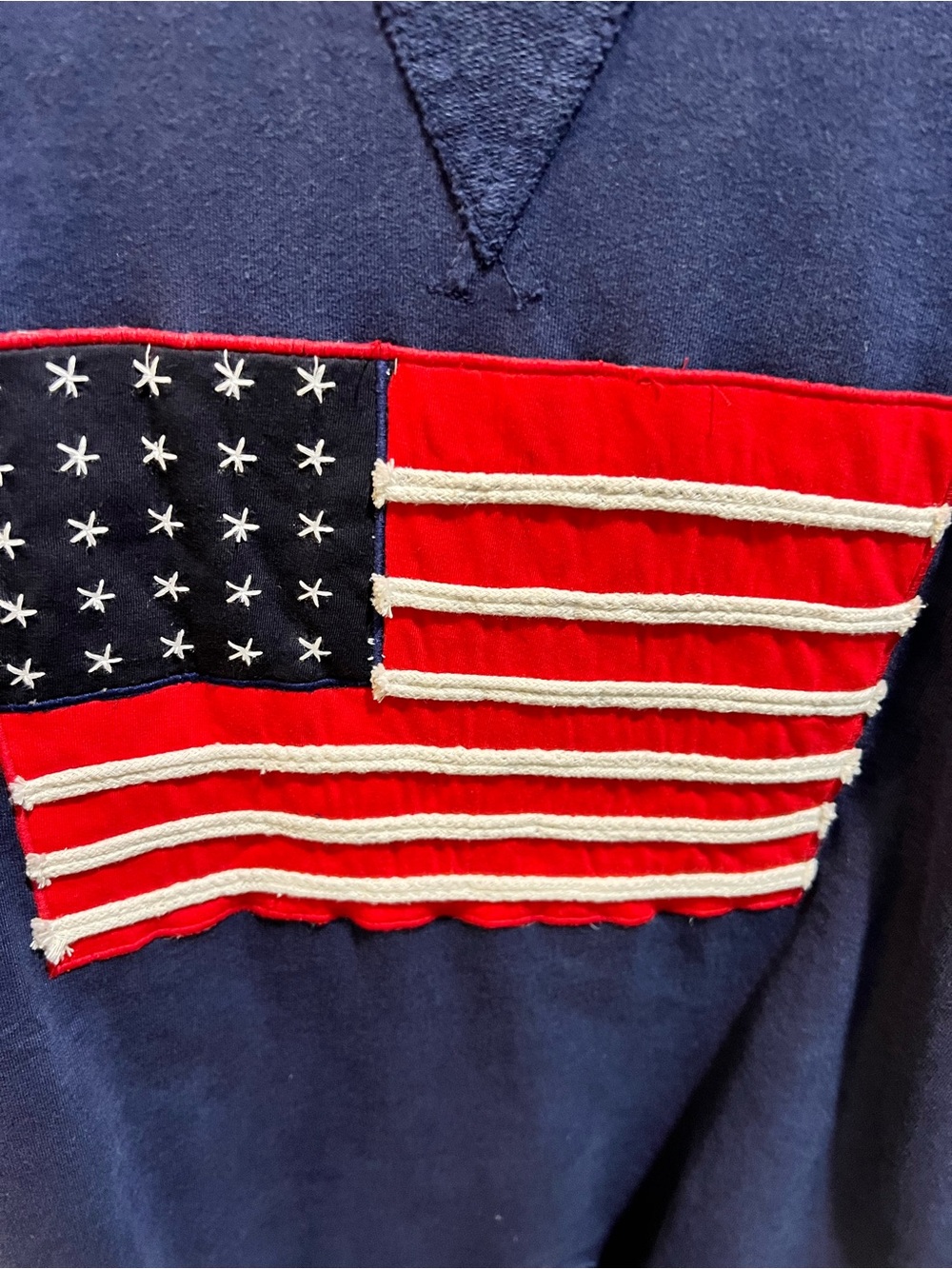 Simply Southern Navy Crewneck Sweatshirt with Red & White Flag Patch - Picture 2 of 8